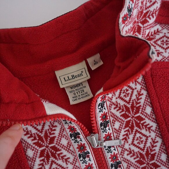 Vintage L.L. Bean Red Fleece Snowflake Trim Pullover Cabincore Après Ski L - Picture 9 of 9